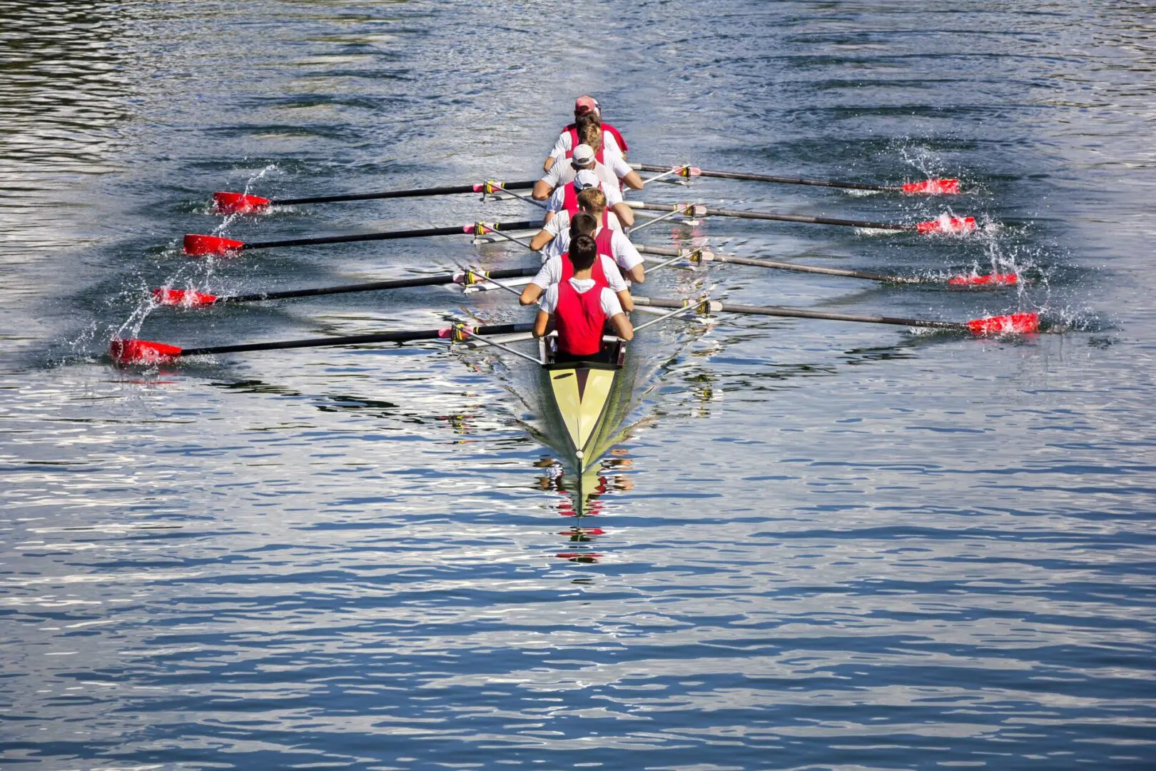 Rowers,In,Eight-oar,Rowing,Boats,On,The,Tranquil,Lake